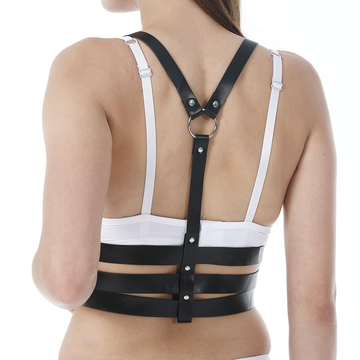 Black and Red Bondage Harness Fashion / Faux Leather Crop Chest Straps / BDSM Bra Body Cage - EVE's SECRETS